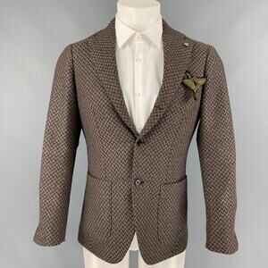 BRILLA Size 34 Brown & Beige Herringbone Wool Single Breasted Sport Coat
